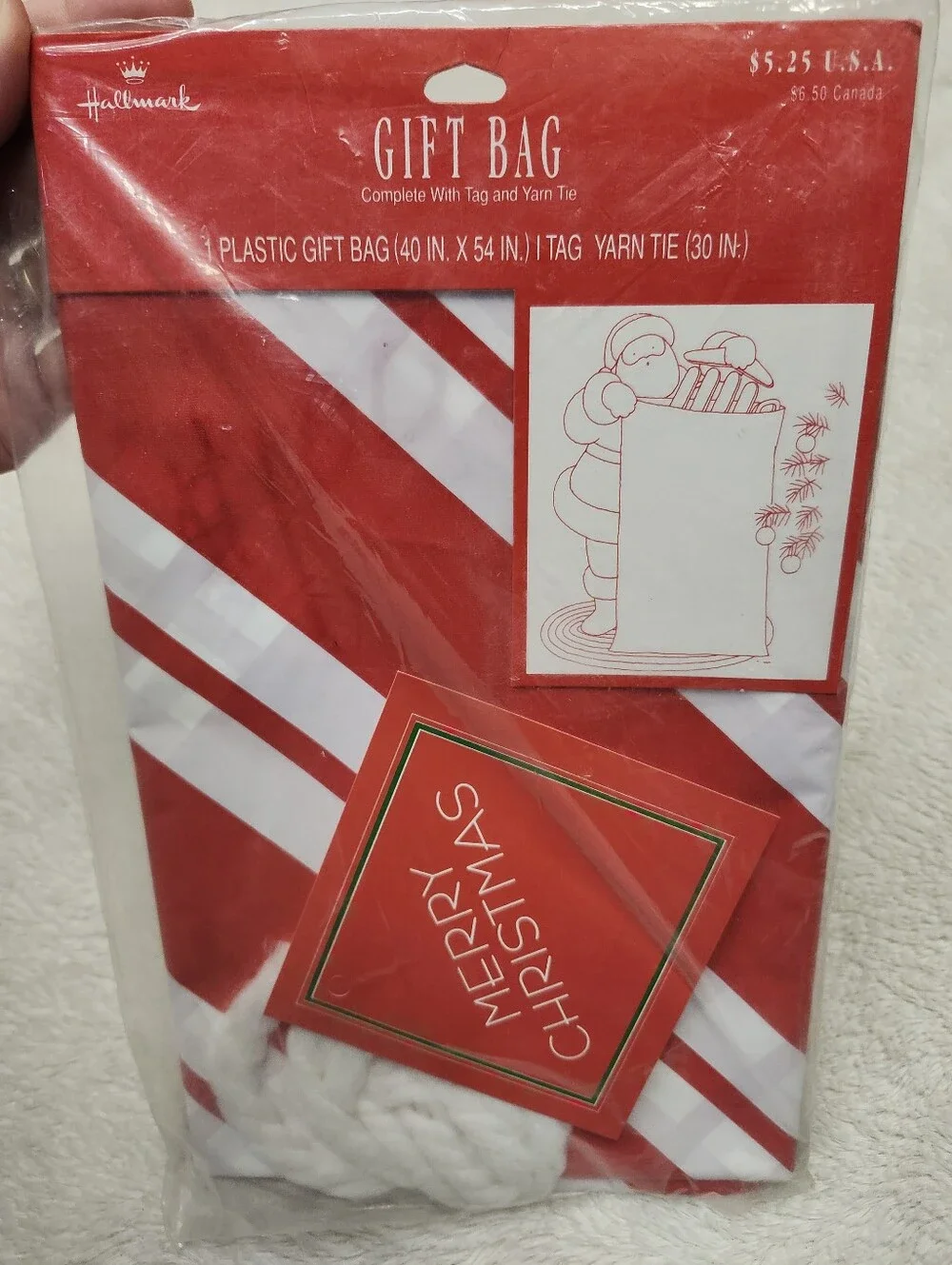 •Vintage Hallmark Striped Print Christmas Plastic Gift Bag 40